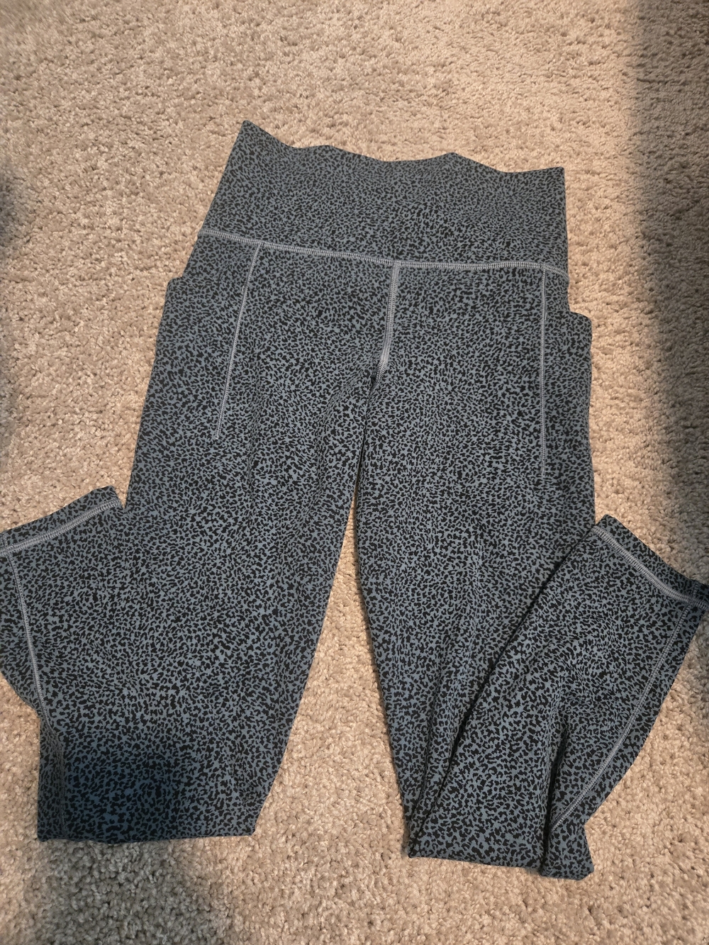 Athleta Black and Gray Micro-Print High-Rise Leggings